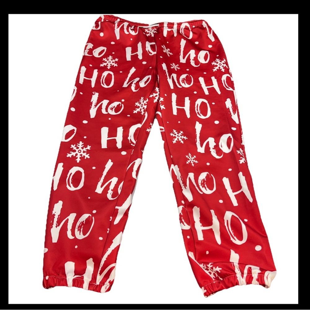RED White Ho Ho Ho Santa Joggers Sweatpants Pockets Stretch Waist Men Large New